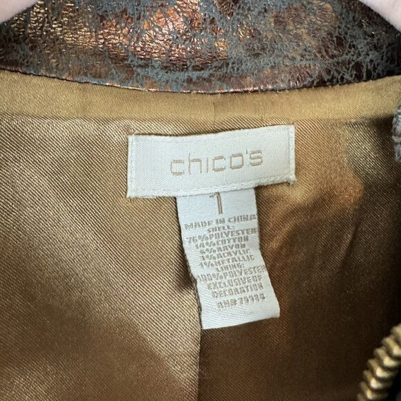 Chico’s Kellina Chocolate Brown Metallic Tweed Zip Front Size 1 Medium /8 - Picture 7 of 8